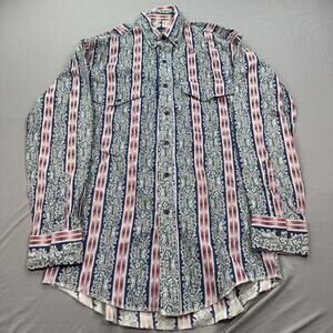 Vintage Wrangler Shirt Mens 15-33 XL Long Tails Western Paisley Stripe 90s Rodeo